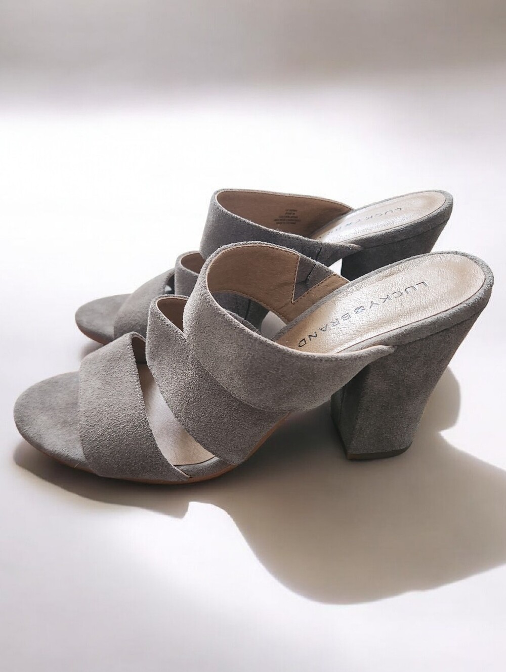 Lucky Brand Gray Suede Block Heel Sandals-Size 8.5